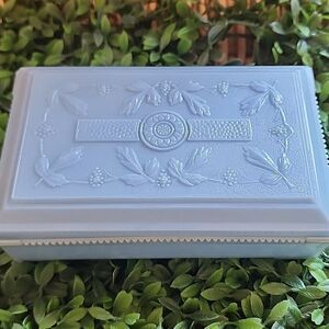 Vintage Rectangular Celluloid Lidded Vanity Table Box In Light Blue Coquette